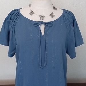 103 Blue Blouse with Gold and Silver Threads Sz S